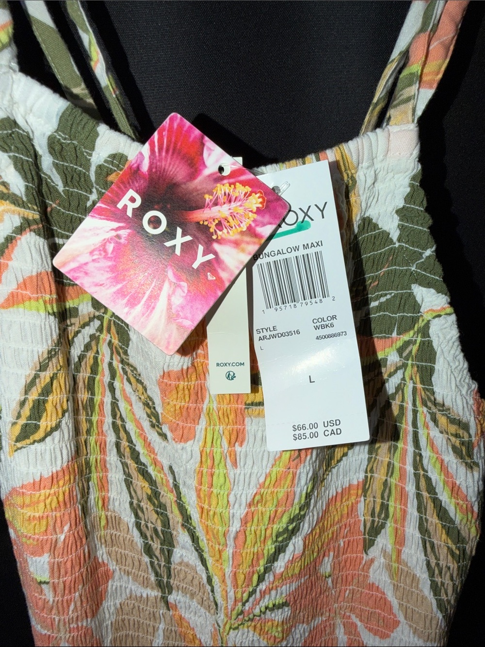 Roxy Floral Tropical Maxi Dress in Peach, Green & Cream - Picture 3 of 4